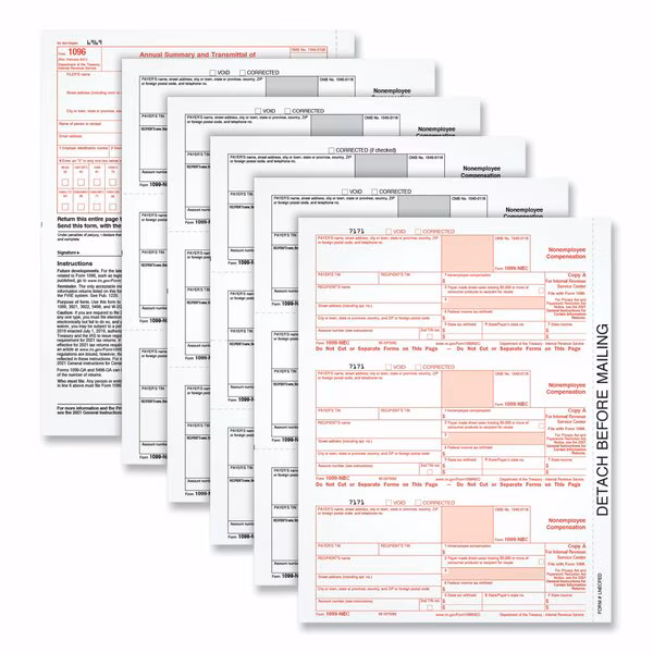 5-Part 1099-NEC Tax Forms, 8.5 x 11, PK50